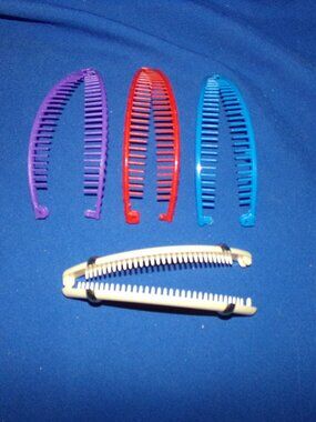 Vintage Set of 4 Large Plastic Hair Banana Clips - Assorted Colors